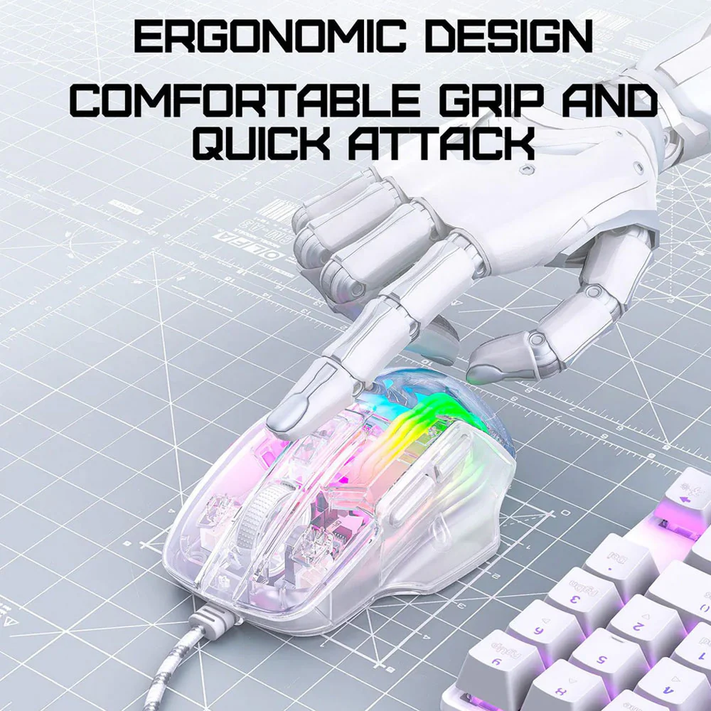 Onikuma CW923 Wired RGB Gaming Mouse 12800Dpi - Transparent - Image 8