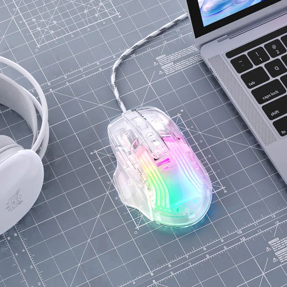 Onikuma CW923 Wired RGB Gaming Mouse 12800Dpi - Transparent - Image 9