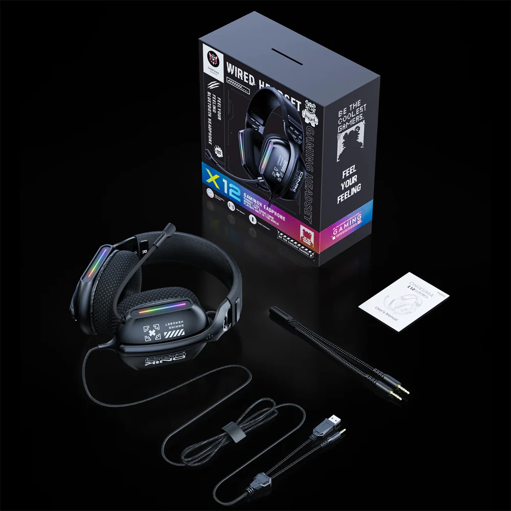 Onikuma X12 RGB Gaming Headset - Black - Image 5