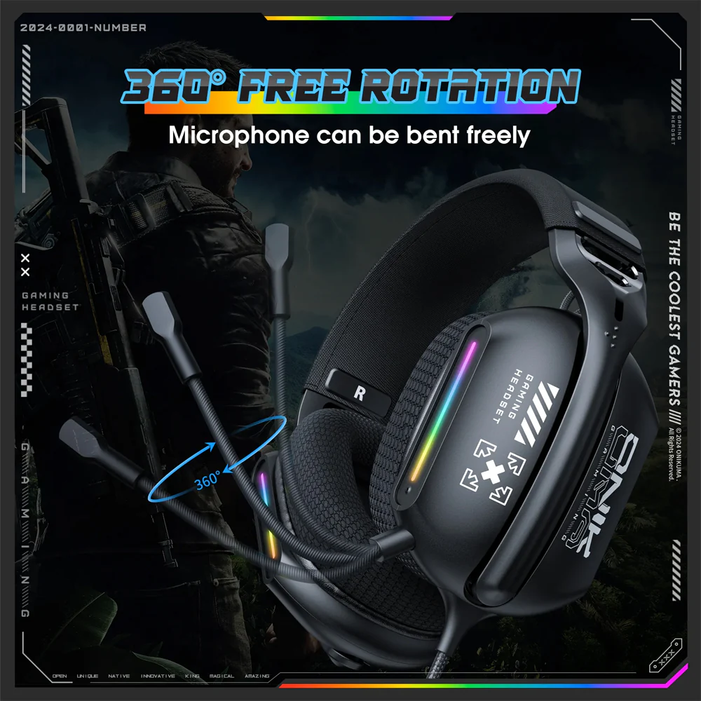 Onikuma X12 RGB Gaming Headset - Black - Image 6