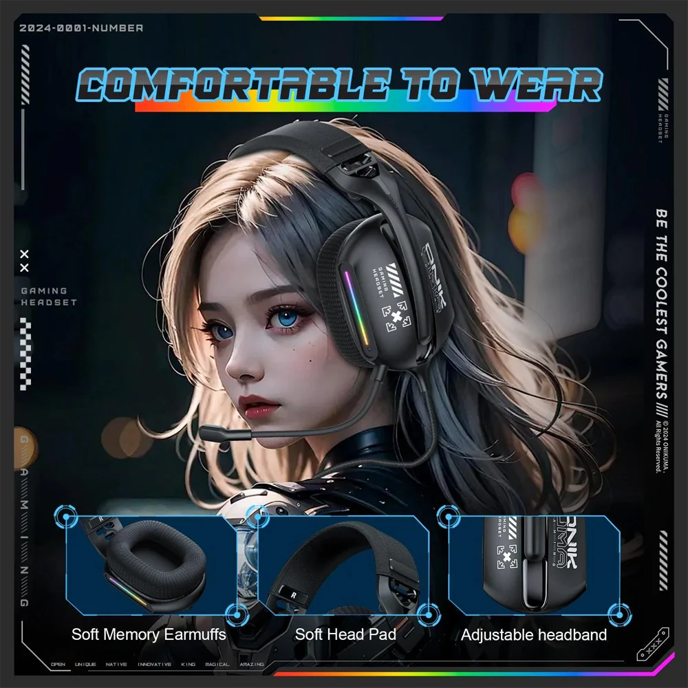 Onikuma X12 RGB Gaming Headset - Black - Image 8