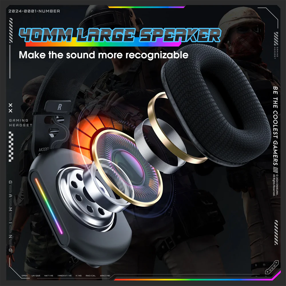 Onikuma X12 RGB Gaming Headset - Black - Image 9