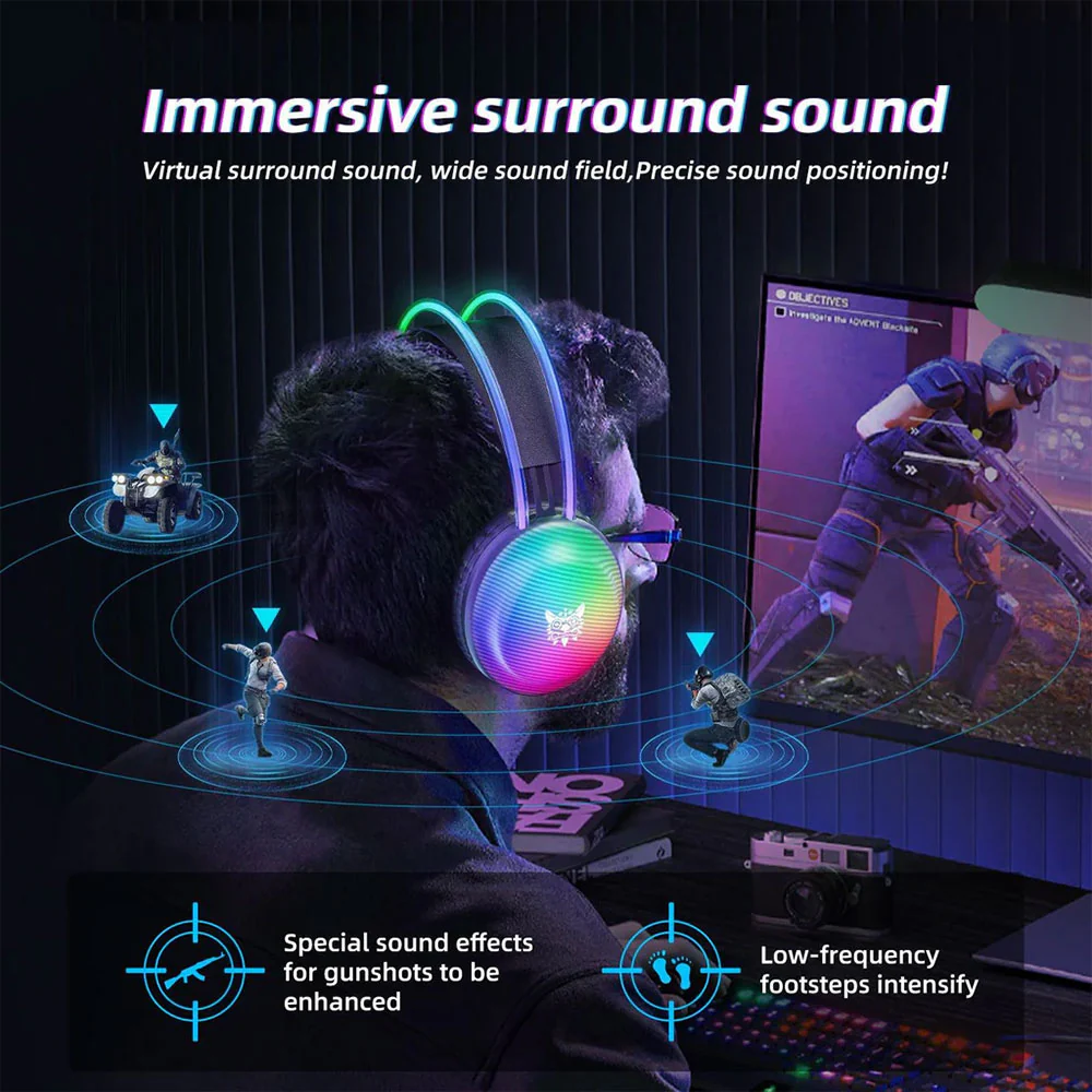 Onikuma X29 RGB Gaming Headset - Black - Image 7