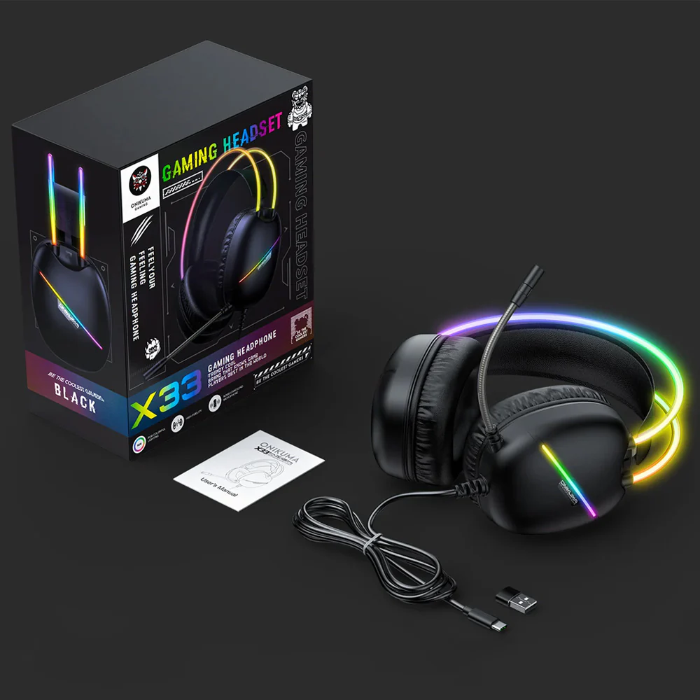 Onikuma X33 RGB Gaming Headset - Black - Image 3