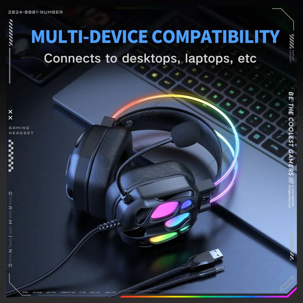 Onikuma X88 RGB Gaming Headset - Black - Image 10