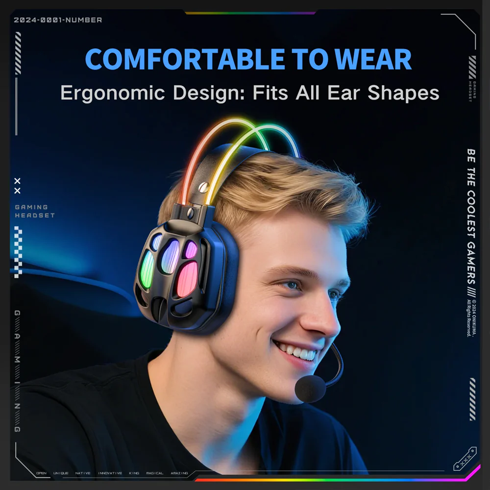 Onikuma X88 RGB Gaming Headset - Black - Image 11