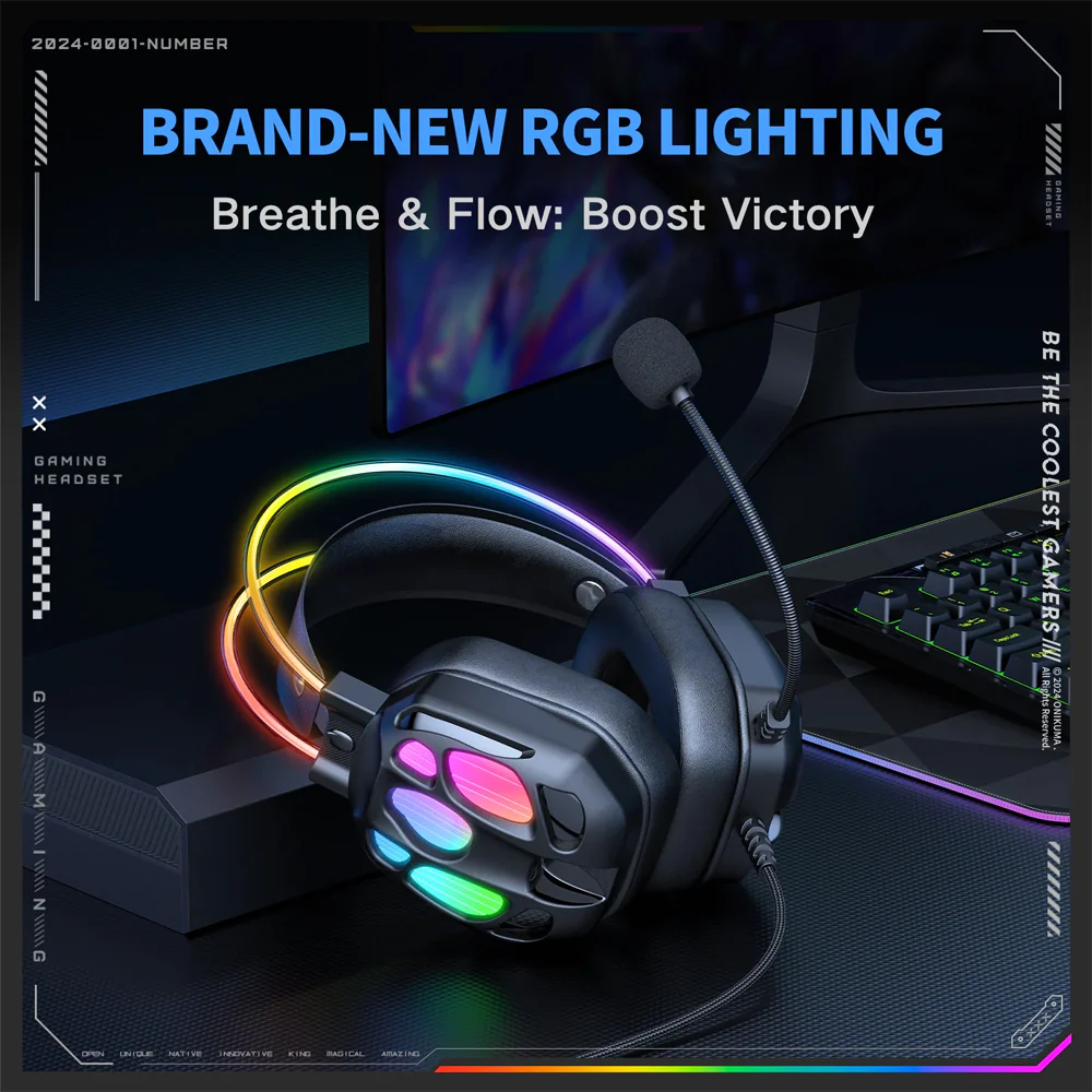Onikuma X88 RGB Gaming Headset - Black - Image 7