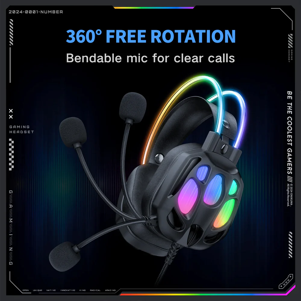 Onikuma X88 RGB Gaming Headset - Black - Image 8