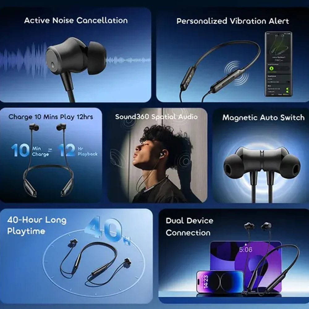 Oraimo Necklace 5 OEB-611 Neckband Wireless Earphone - Black - Image 9