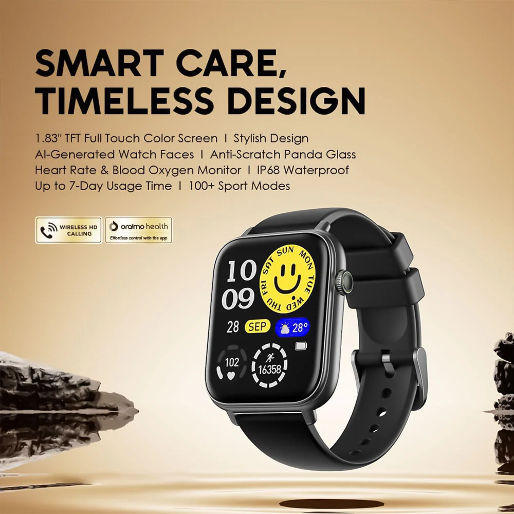 Oraimo Watch 6N OSW-8000N Smart Watch Black Case With Black Silicone Strap - Image 3