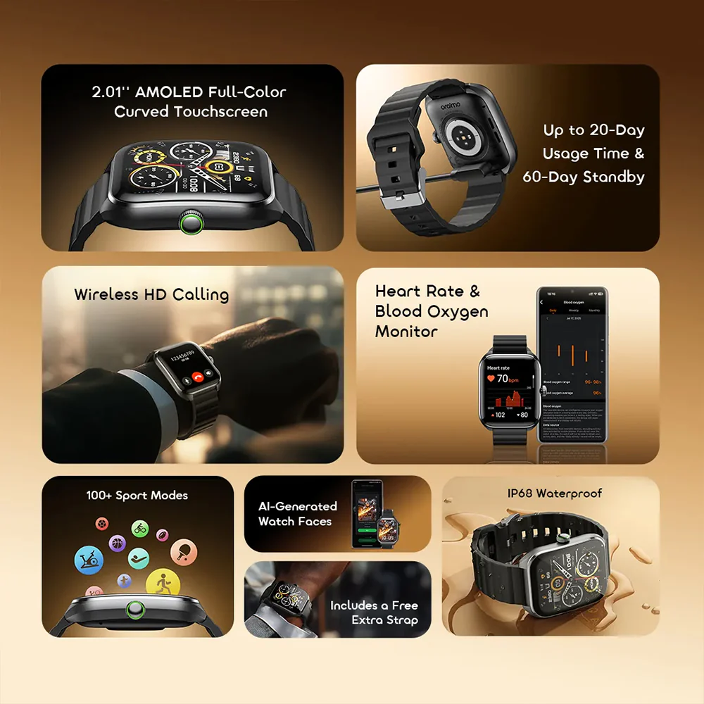 Oraimo Watch Nova 2 OSW-814 Smart Watch Black Case With Black Silicone Strap - Image 10