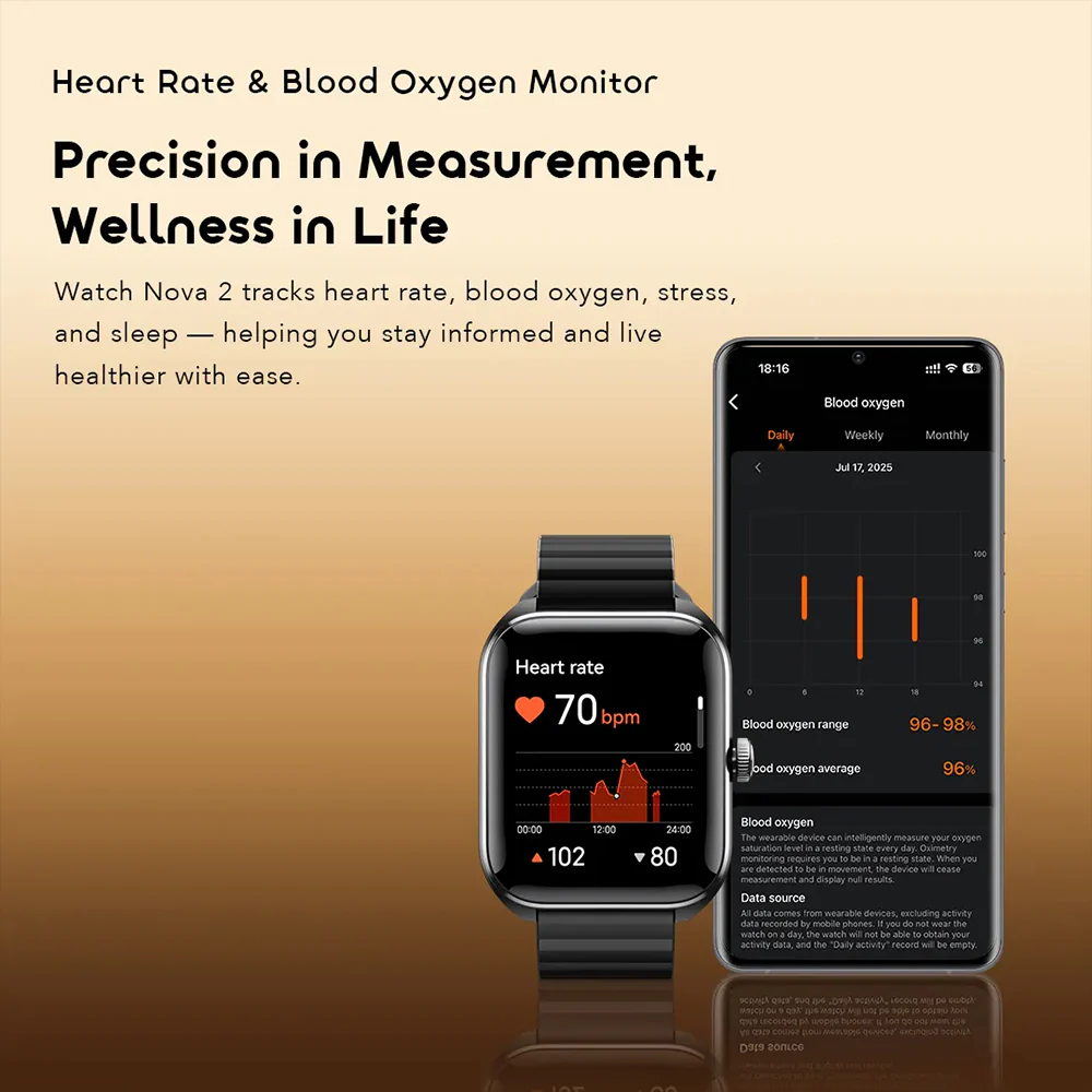 Oraimo Watch Nova 2 OSW-814 Smart Watch Black Case With Black Silicone Strap - Image 6