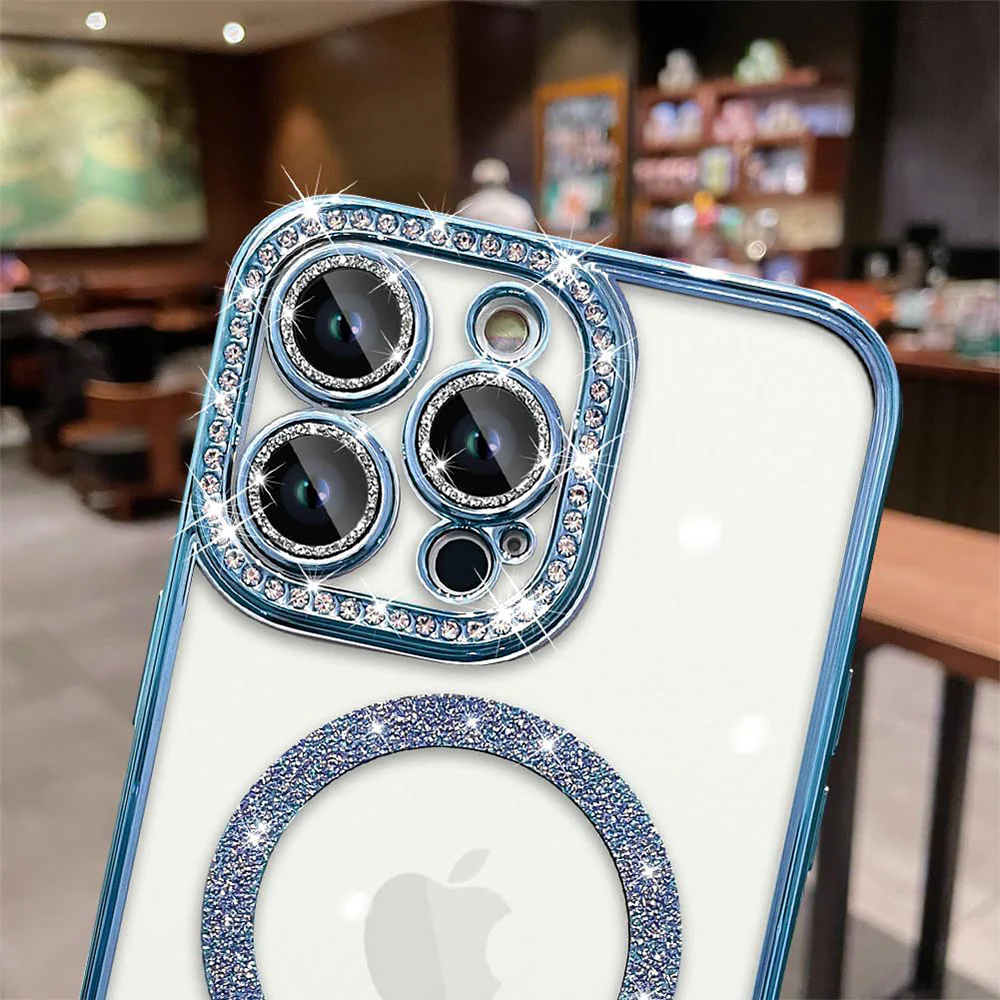 Phone Silicone Magsafe Transparent Cover With Lens Protector and Blue Edges iPhone 15 Pro - Image 2