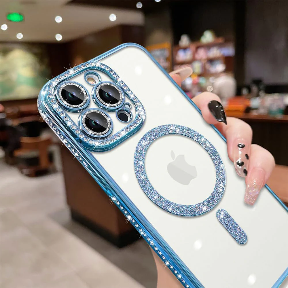 Phone Silicone Magsafe Transparent Cover With Lens Protector and Blue Edges iPhone 15 Pro - Image 3