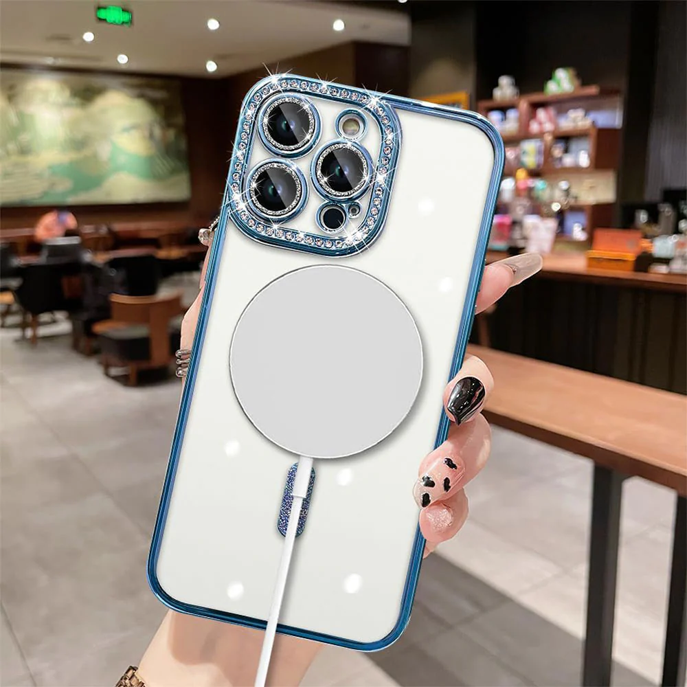 Phone Silicone Magsafe Transparent Cover With Lens Protector and Blue Edges iPhone 15 Pro - Image 4