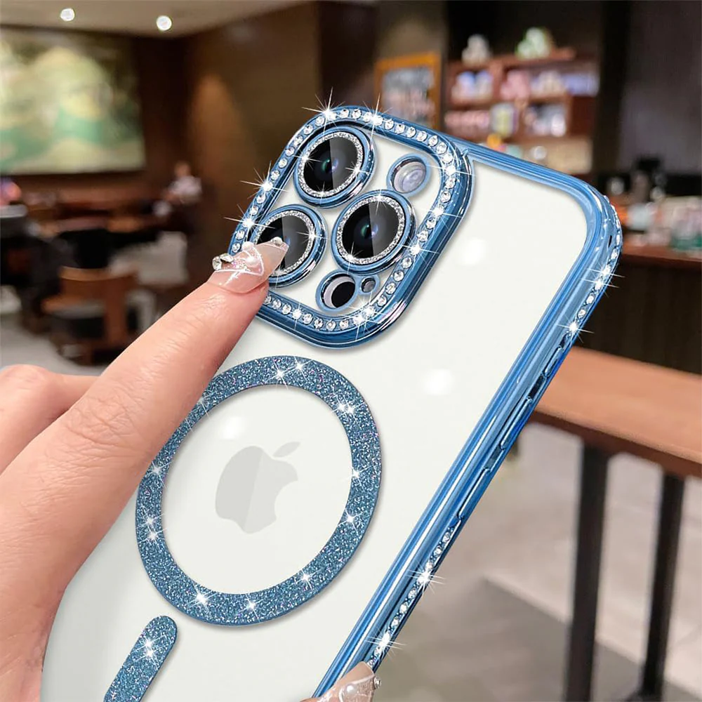Phone Silicone Magsafe Transparent Cover With Lens Protector and Blue Edges iPhone 15 Pro - Image 5