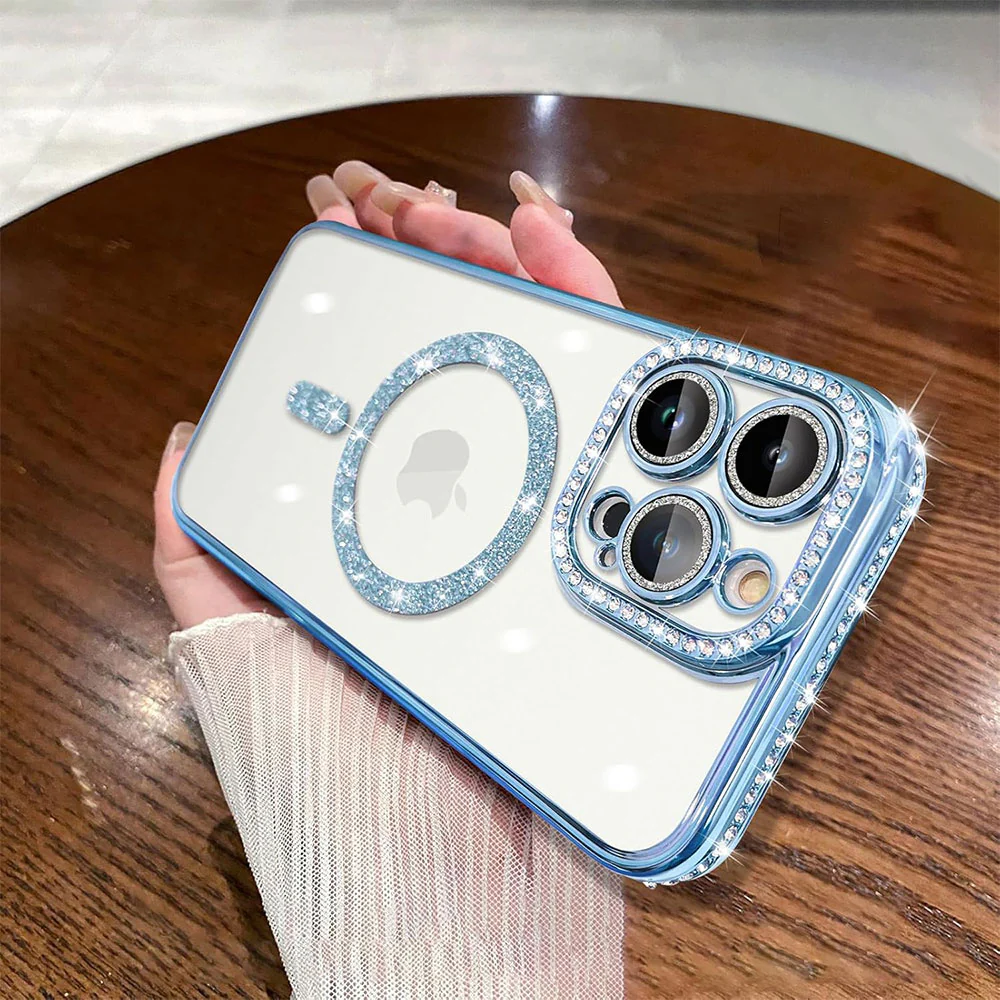 Phone Silicone Magsafe Transparent Cover With Lens Protector and Blue Edges iPhone 15 Pro - Image 6