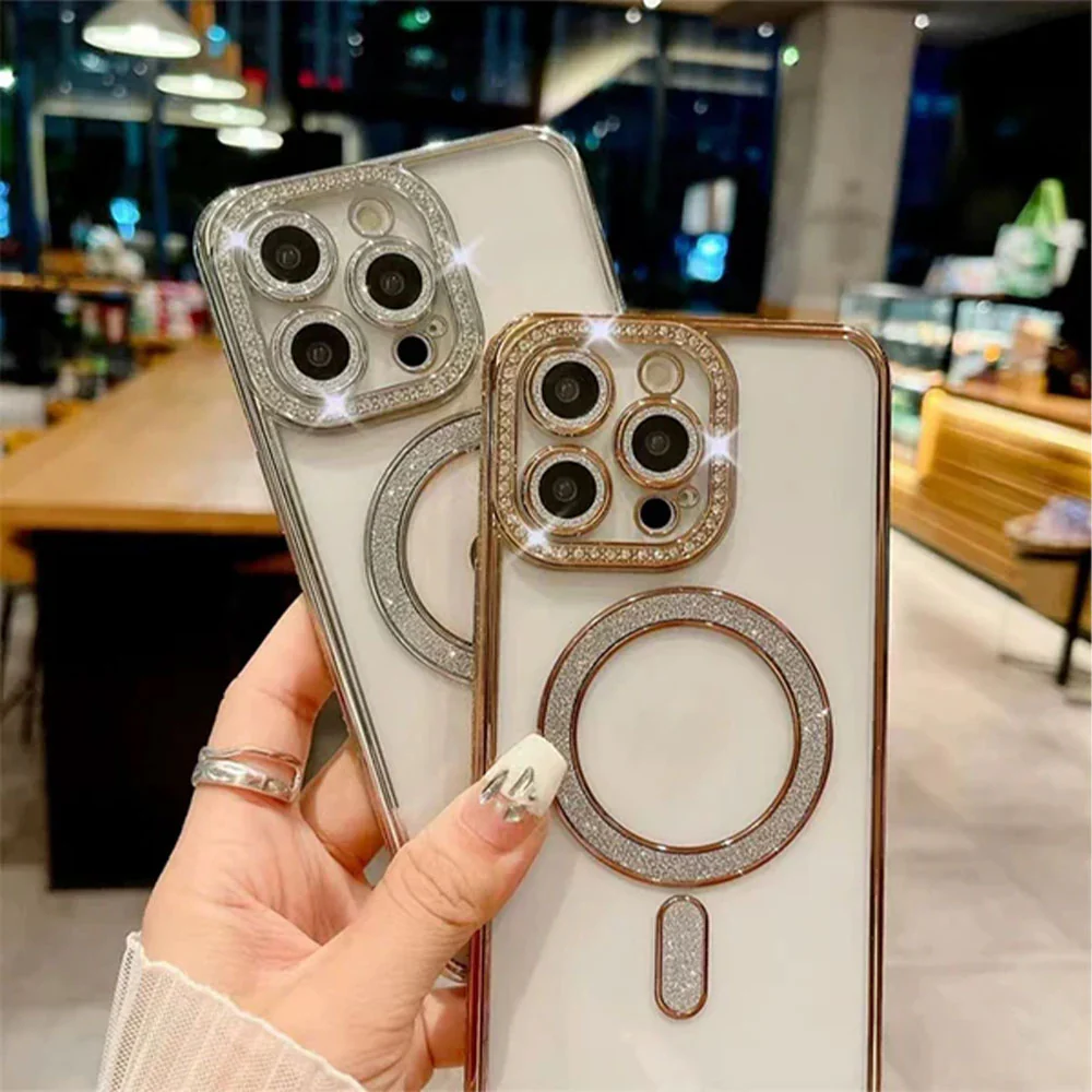 Phone Silicone Magsafe Transparent Cover With Lens Protector and Gold Edges iPhone 15 Pro Max - Image 2