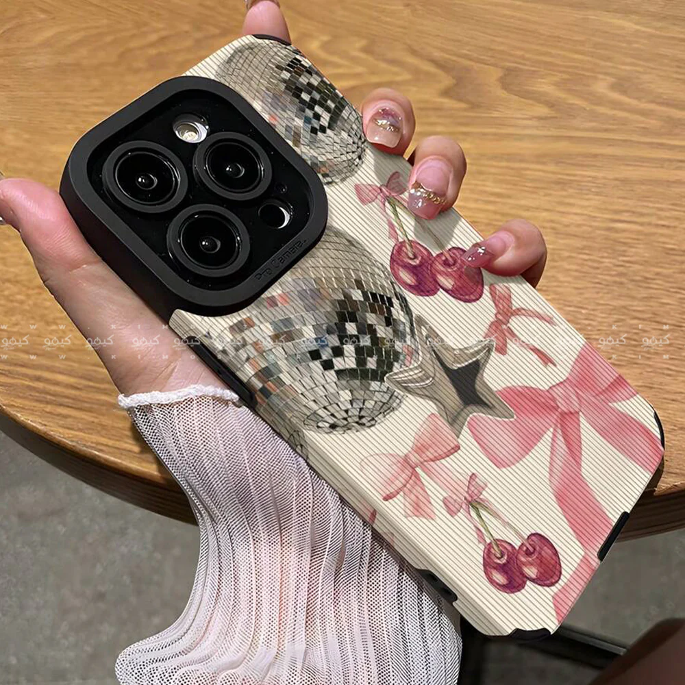 Pink Bow Cherry Ball Stripe Phone Cover - Image 2