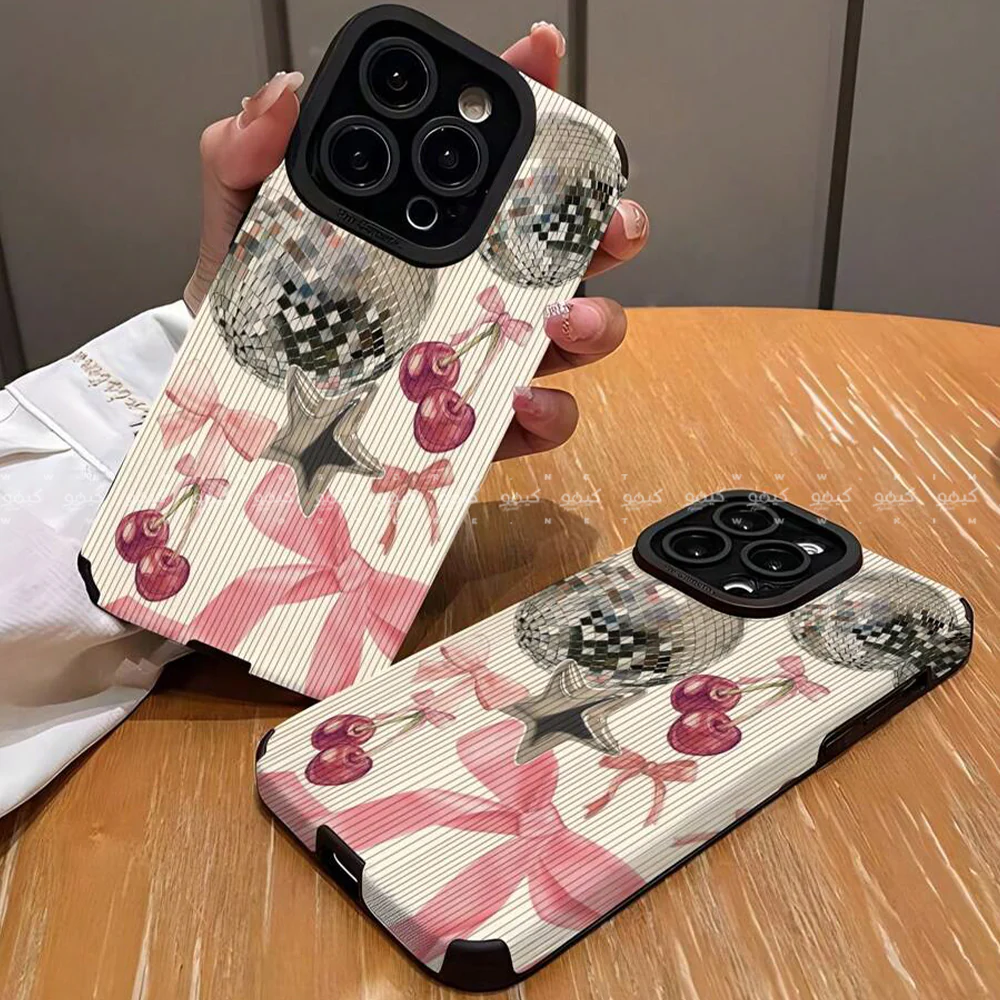 Pink Bow Cherry Ball Stripe Phone Cover - Image 3