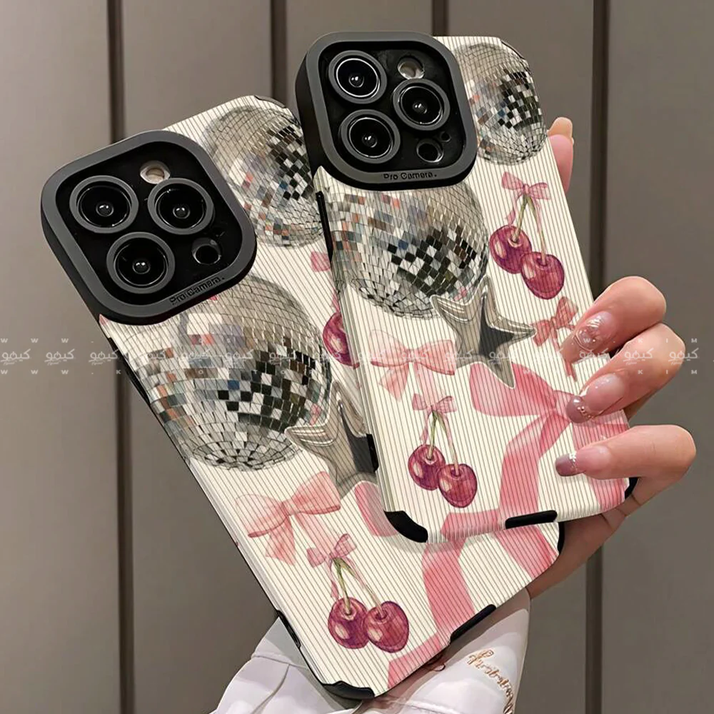 Pink Bow Cherry Ball Stripe Phone Cover - Image 4