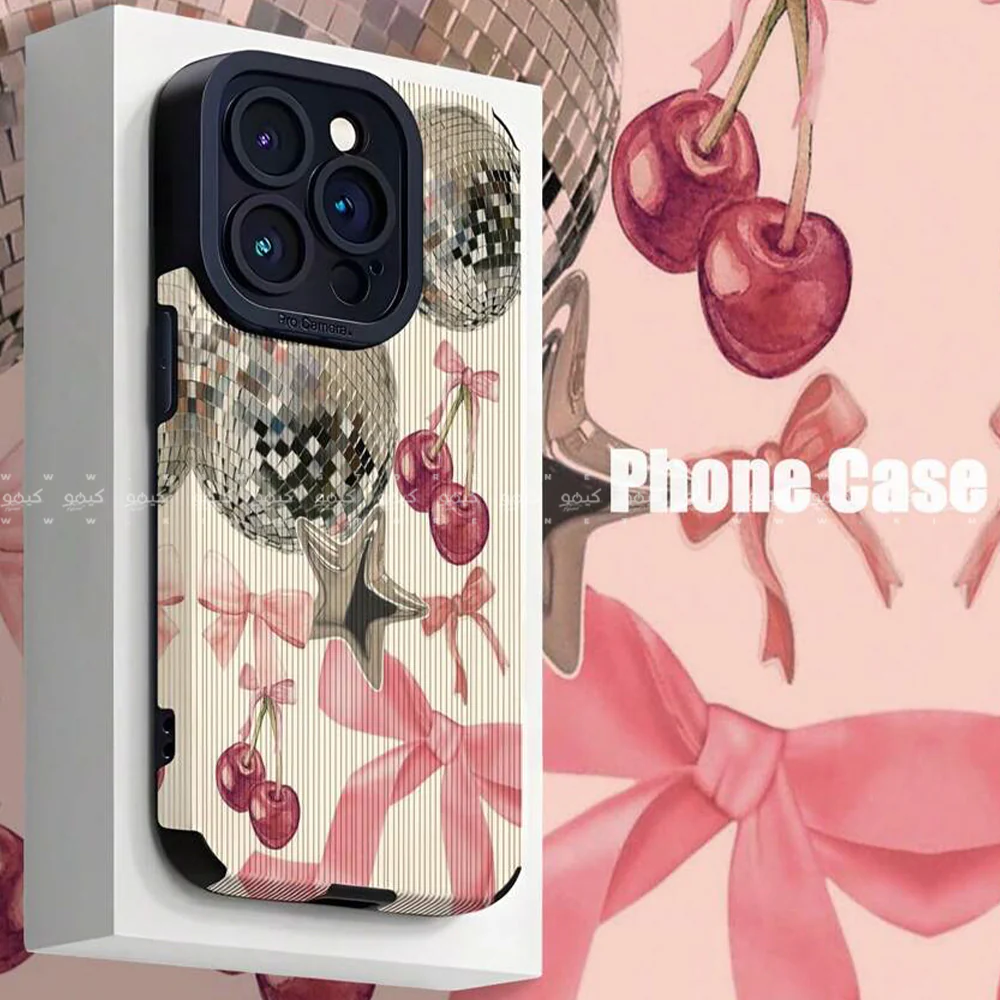 Pink Bow Cherry Ball Stripe Phone Cover - Image 5