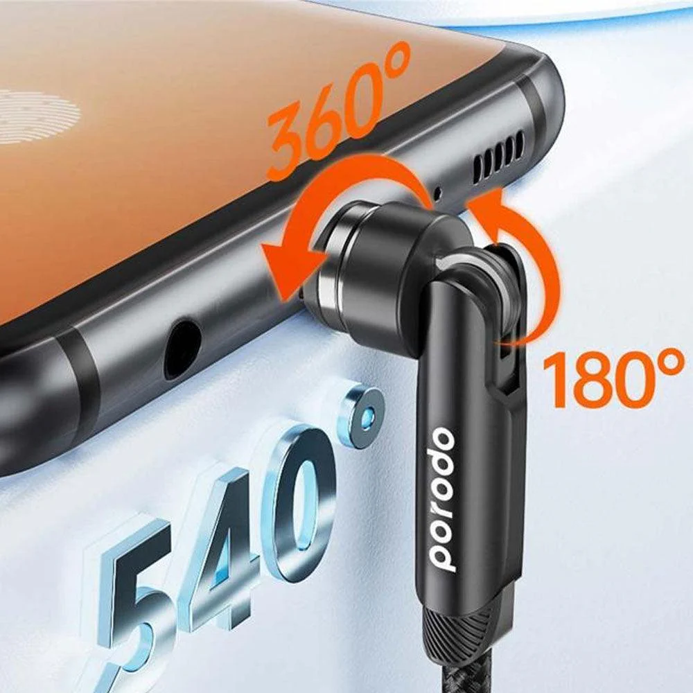 Porodo PD-31MGC-BK USB To Type-C + Lightning + Micro Rotating Connector Magnetic 3in1 Cable 1m - Image 4