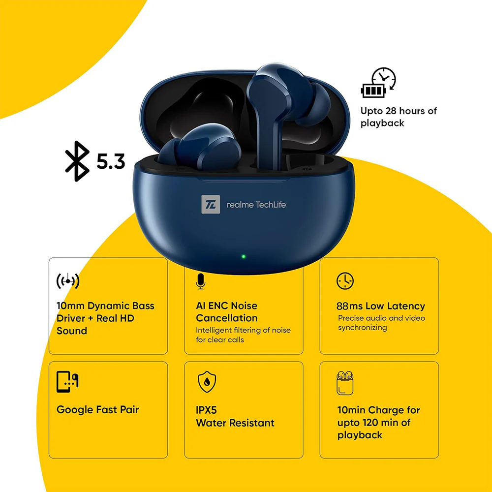 Realme TechLife Buds T100 RMA2109 TWS Earbuds - Blue - Image 9