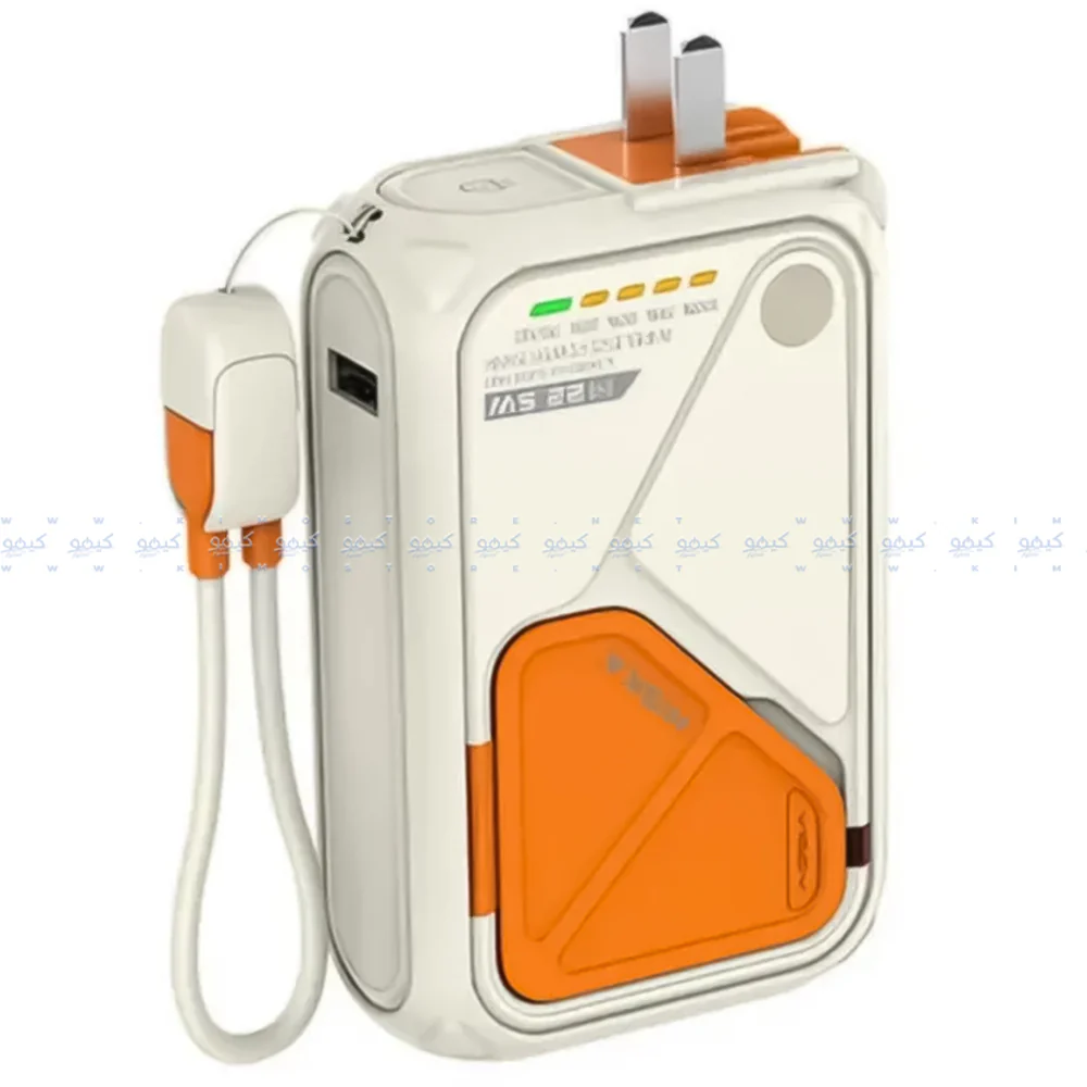 Recci Voyage RPB-A06 5in1 Magnetic Wireless Power Bank With Holder USB + Type-C + Lightning 22.5W Fast Charging 10000mAh Built-In Charger + Type-C Cable - White - Image 2