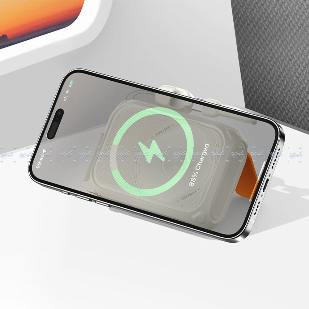 Recci Voyage RPB-A06 5in1 Magnetic Wireless Power Bank With Holder USB + Type-C + Lightning 22.5W Fast Charging 10000mAh Built-In Charger + Type-C Cable - White - Image 4