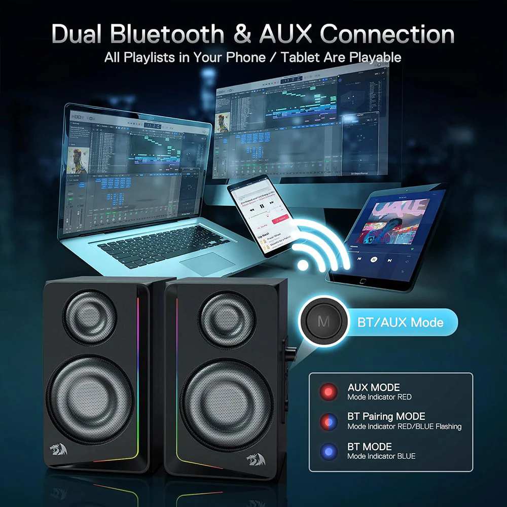 Redragon Andante GS812 RGB Portable Speaker 2.0 - Black - Image 4