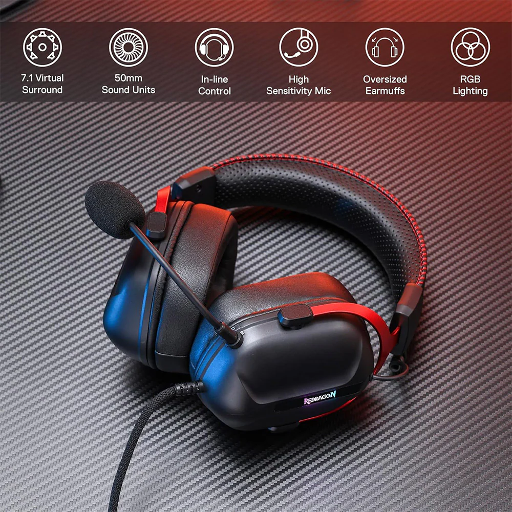 Redragon Cybill H312 RGB Gaming Headset 7.1 Surround Sound - Image 9