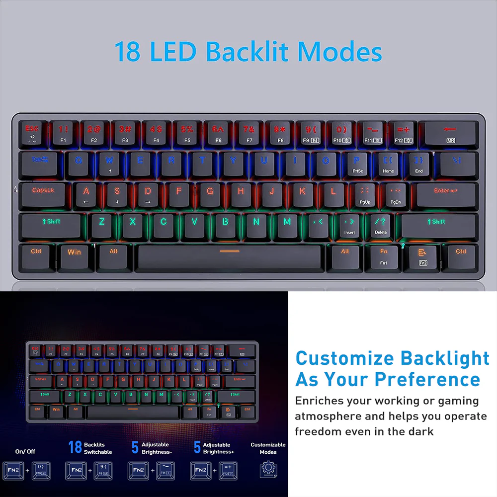 Redragon Elise Pro K615P-KBS Blue Switch Triple Mode Bluetooth Wireless & Wired RGB Gaming Keyboard English & Arabic - Image 11