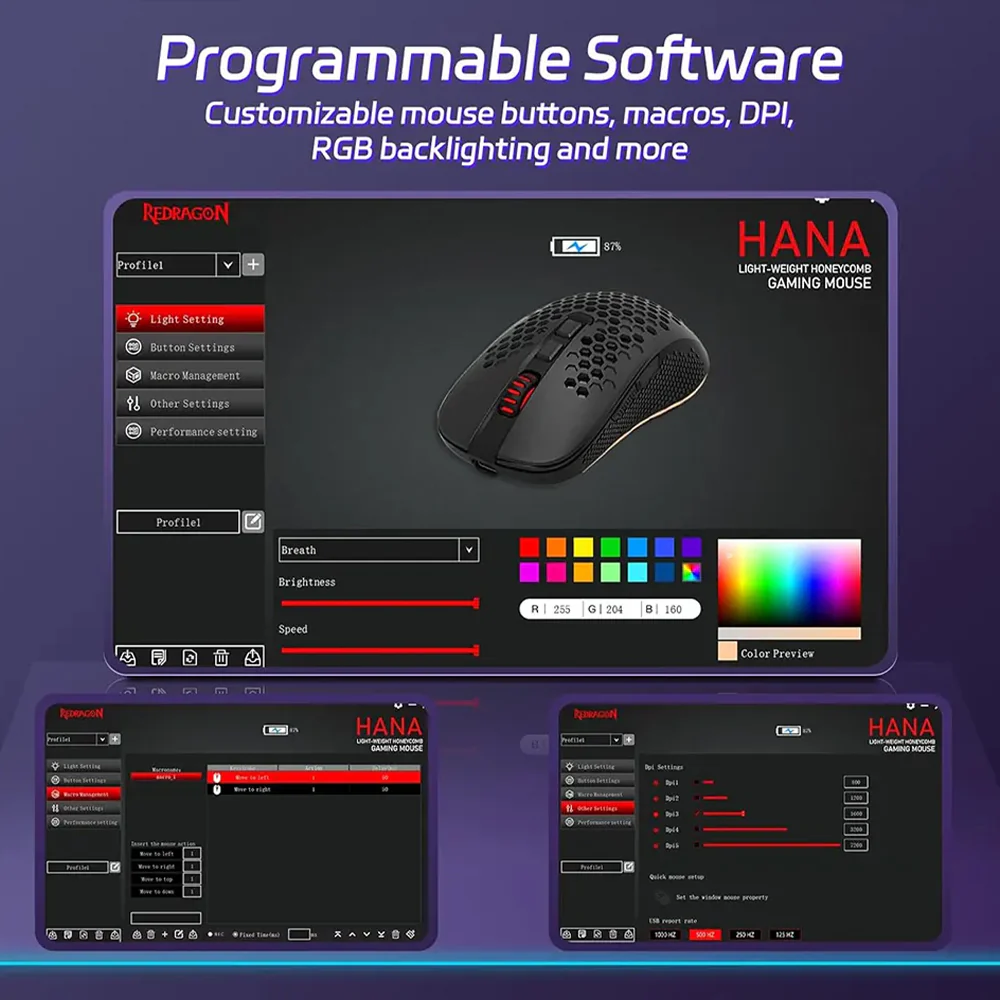 Redragon Hana M694 Triple Mode Bluetooth Wireless & Wired RGB Gaming Mouse 7200Dpi - Image 3
