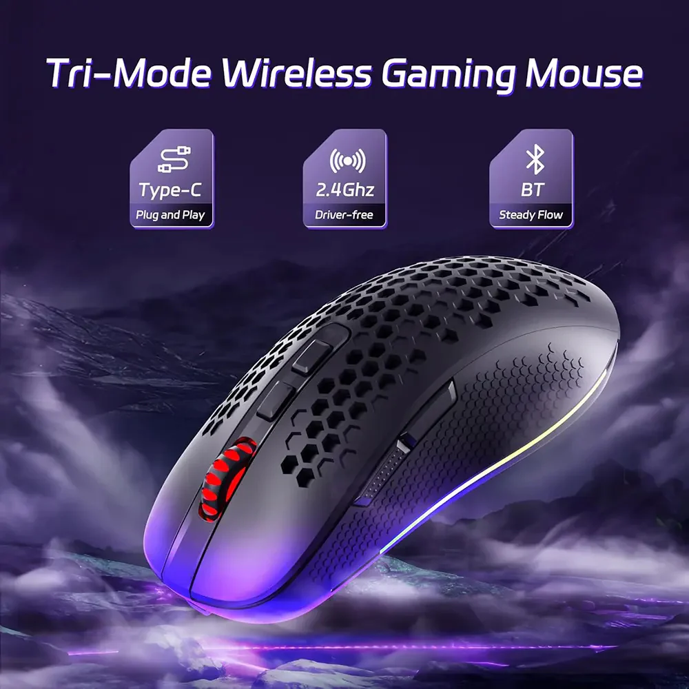 Redragon Hana M694 Triple Mode Bluetooth Wireless & Wired RGB Gaming Mouse 7200Dpi - Image 6
