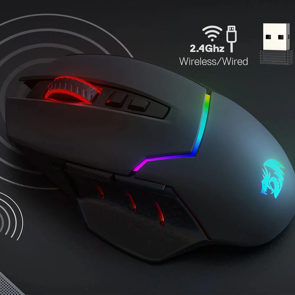 Redragon MIRAGE M690 PRO Dual Mode Rechargeable Wireless & Wired Gaming Mouse 8000Dpi - Black - Image 8