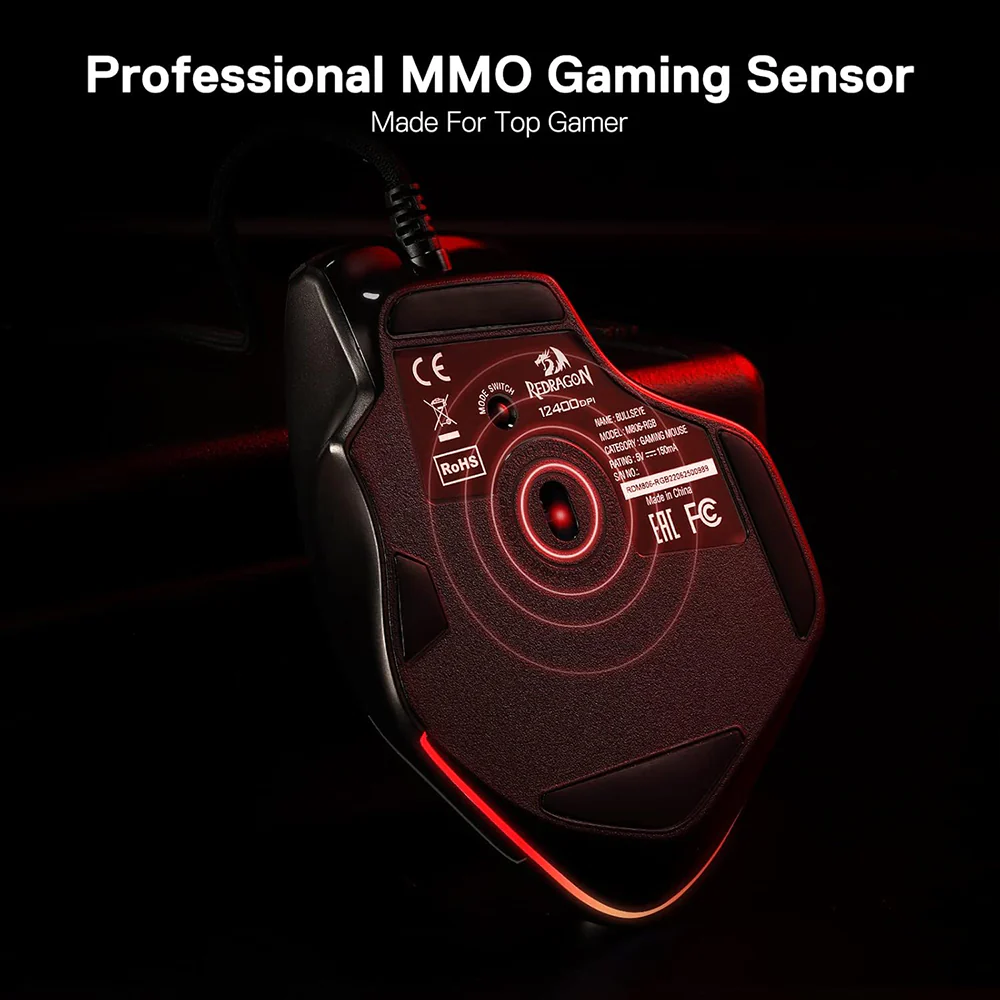 Redragon M806 Bullseye Wired RGB Gaming Mouse 12400Dpi - Black - Image 5