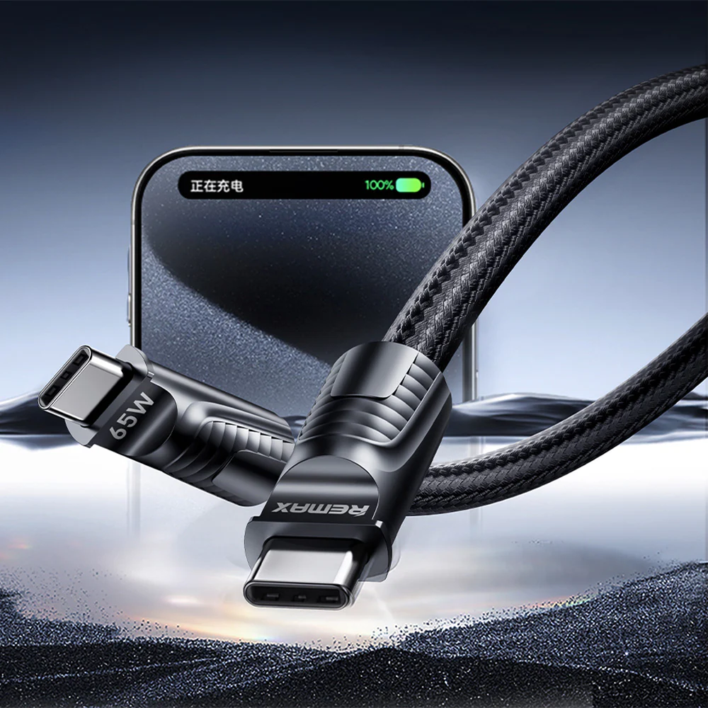 Remax C29 (C-C) Lanyard Type-C To Type-C Cable 65W Fast Charging 0.3m - Black - Image 4