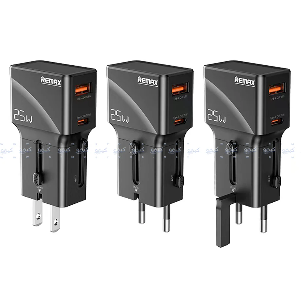 Remax CM03 GaN Travel Wall Charger Type-C + USB 0.8A 25W Fast Charging (UK+EU+US/AU Plug) - Black - Image 2