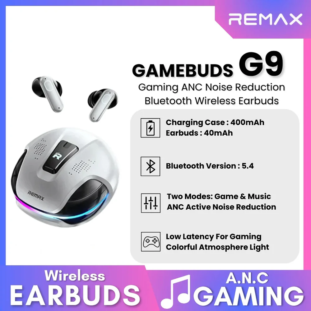 Remax GameBuds G9 RGB ANC True Wireless Earbuds - Silver - Image 2