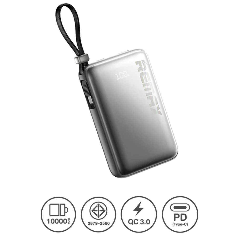 Remax RPP-19 Power Bank USB + Type-C 22.5W Fast Charging 10000mAh Built-In Type-C Cable - Image 2