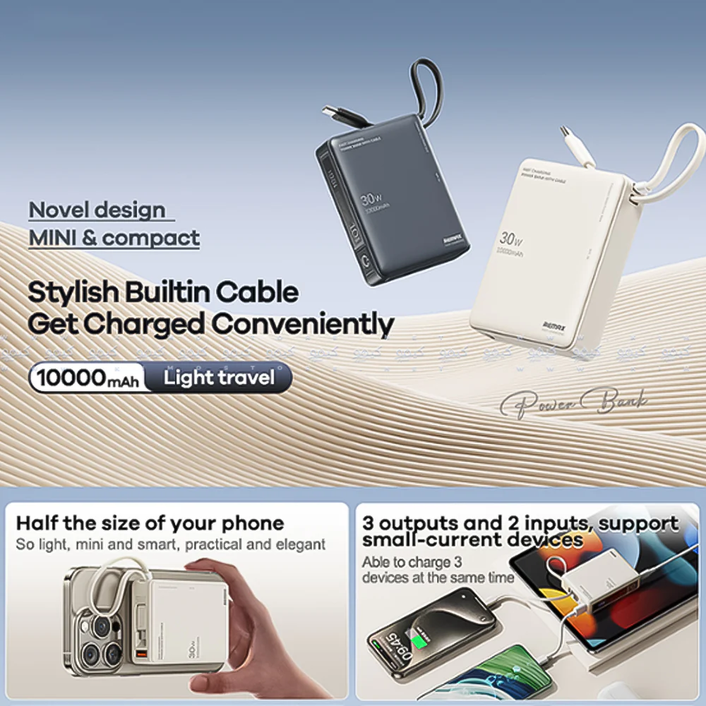 Remax RPP-86 Power Bank 1x USB + 1x Type-C 30W+22.5W Fast Charging 10000mAh Built-In Type-C Cable - Image 6