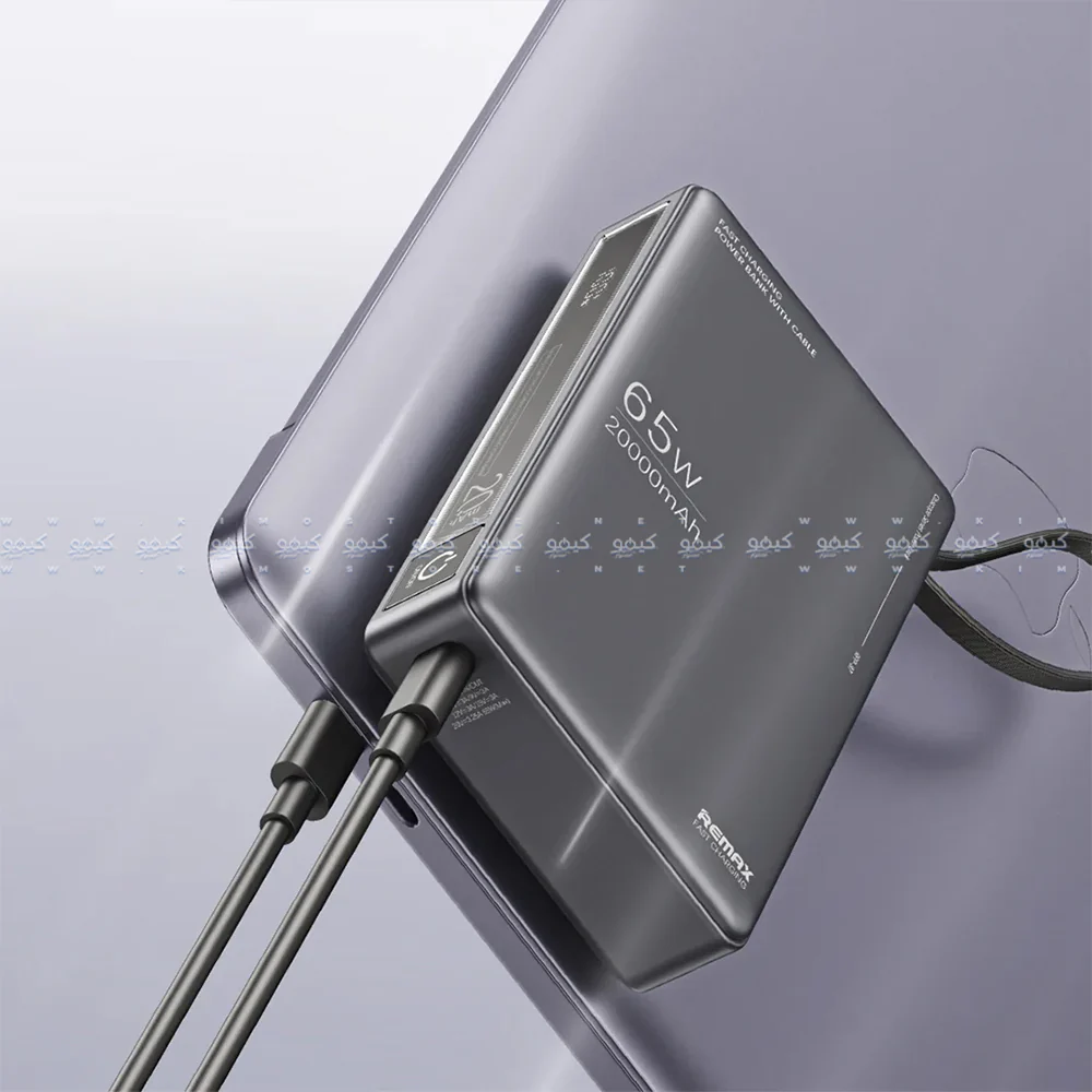 Remax RPP-87 Power Bank USB + Type-C 65W Fast Charging 20000mAh Built-In Type-C Cable - Space Gray - Image 2