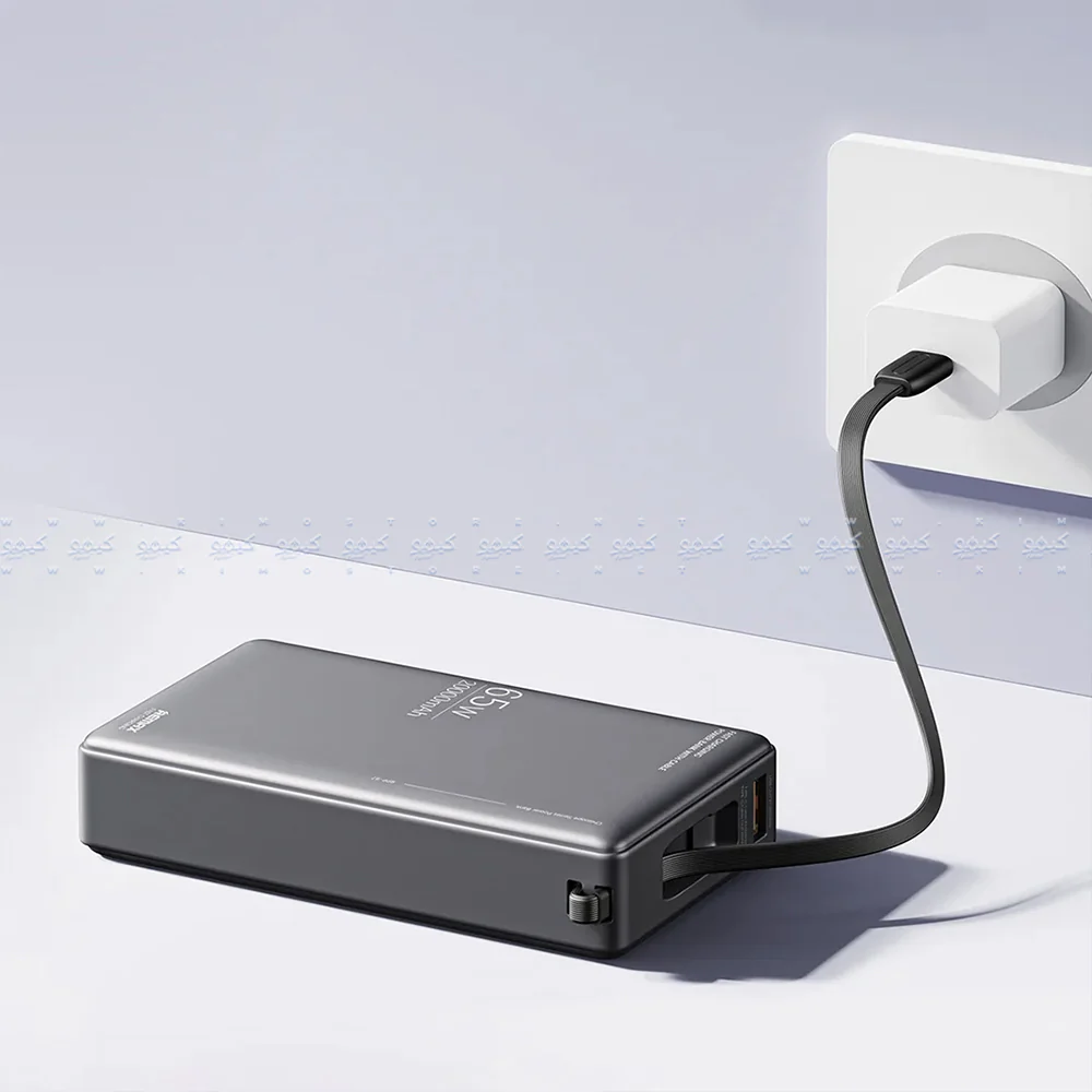 Remax RPP-87 Power Bank USB + Type-C 65W Fast Charging 20000mAh Built-In Type-C Cable - Space Gray - Image 3