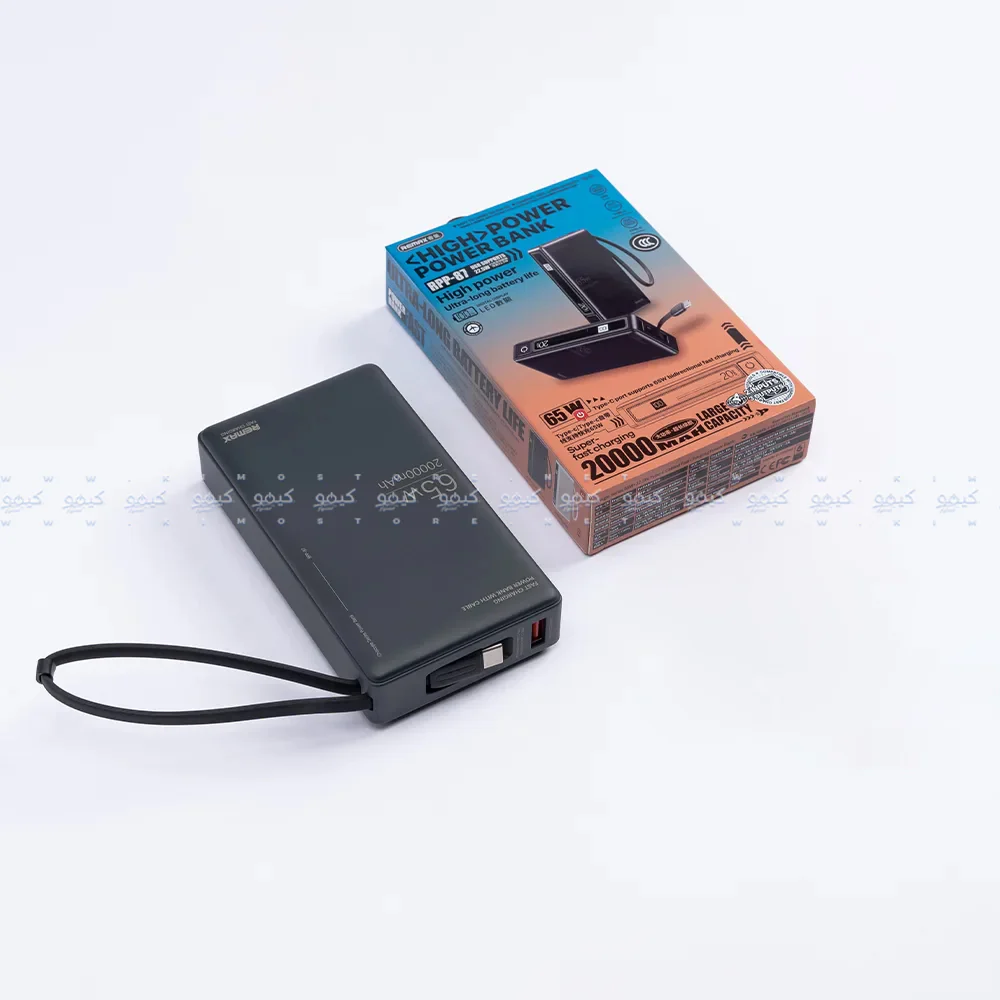 Remax RPP-87 Power Bank USB + Type-C 65W Fast Charging 20000mAh Built-In Type-C Cable - Space Gray - Image 6