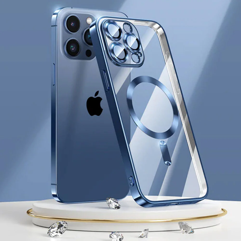 Silicone Magsafe Transparent Cover With Lens Protector iPhone 15 Pro - Blue