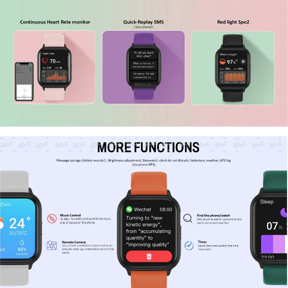 Smart Gate SGW-S Smart Watch (36mm) Black Case With Black Silicone Strap - Image 9