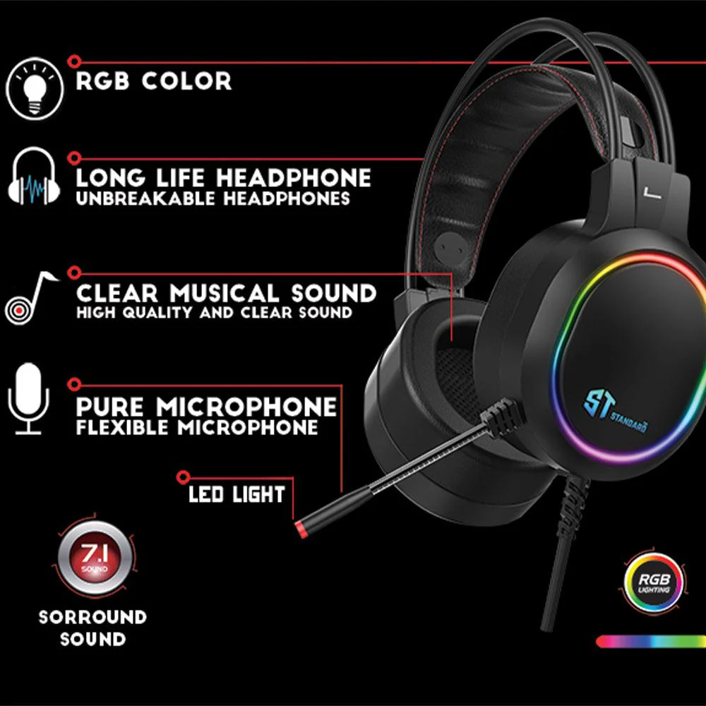ST-Standard GM-09 Stereo RGB Gaming Headset 7.1 Surround Sound - Image 6