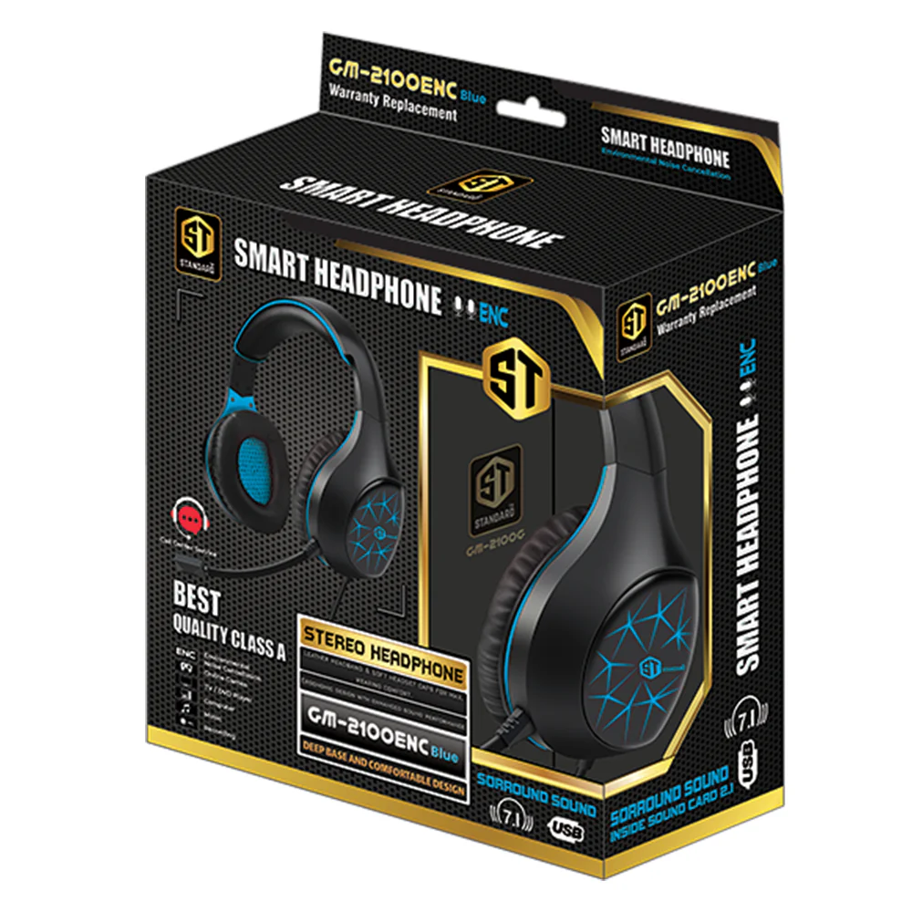 ST-Standard GM-2100ENC Stereo Gaming Headset 7.1 Surround Sound With Noise-Cancelling Mic - Blue - Image 5