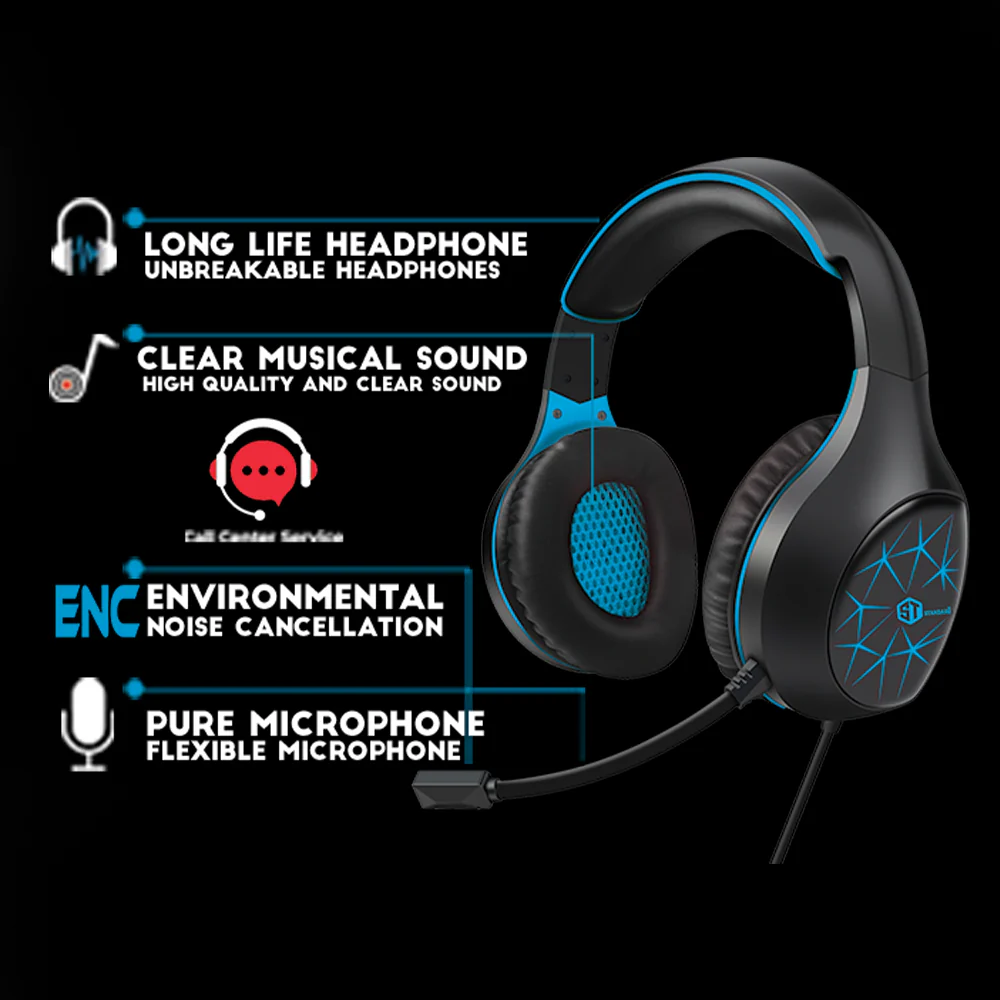 ST-Standard GM-2100ENC Stereo Gaming Headset 7.1 Surround Sound With Noise-Cancelling Mic - Blue - Image 6